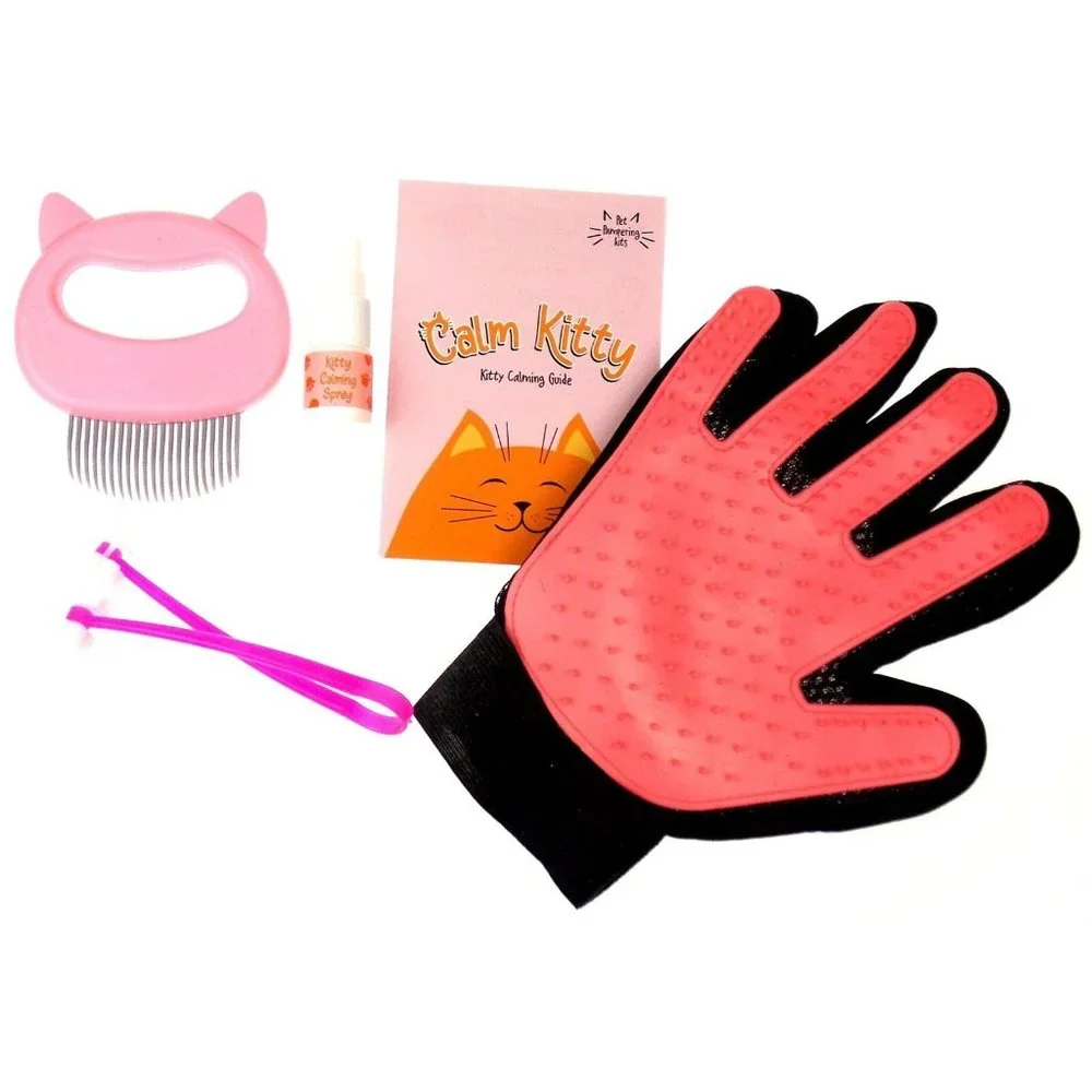 Calm Kitty Cat Massage Kit Fridge Magnets Mitten Comb Massage Roller Spray Gift